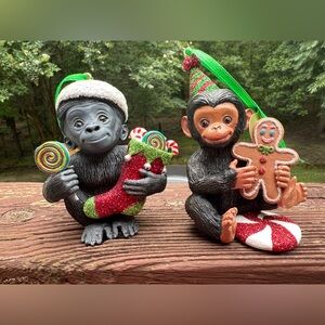 Danbury Mint Baby Animal Gorilla & Chimpanzee Small Christmas Ornament W/Hangtag